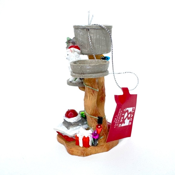 Cat Tower Christmas Tree Ornament 3 Gray & White Sleeping Colored Bulb Tiered - Picture 2 of 13